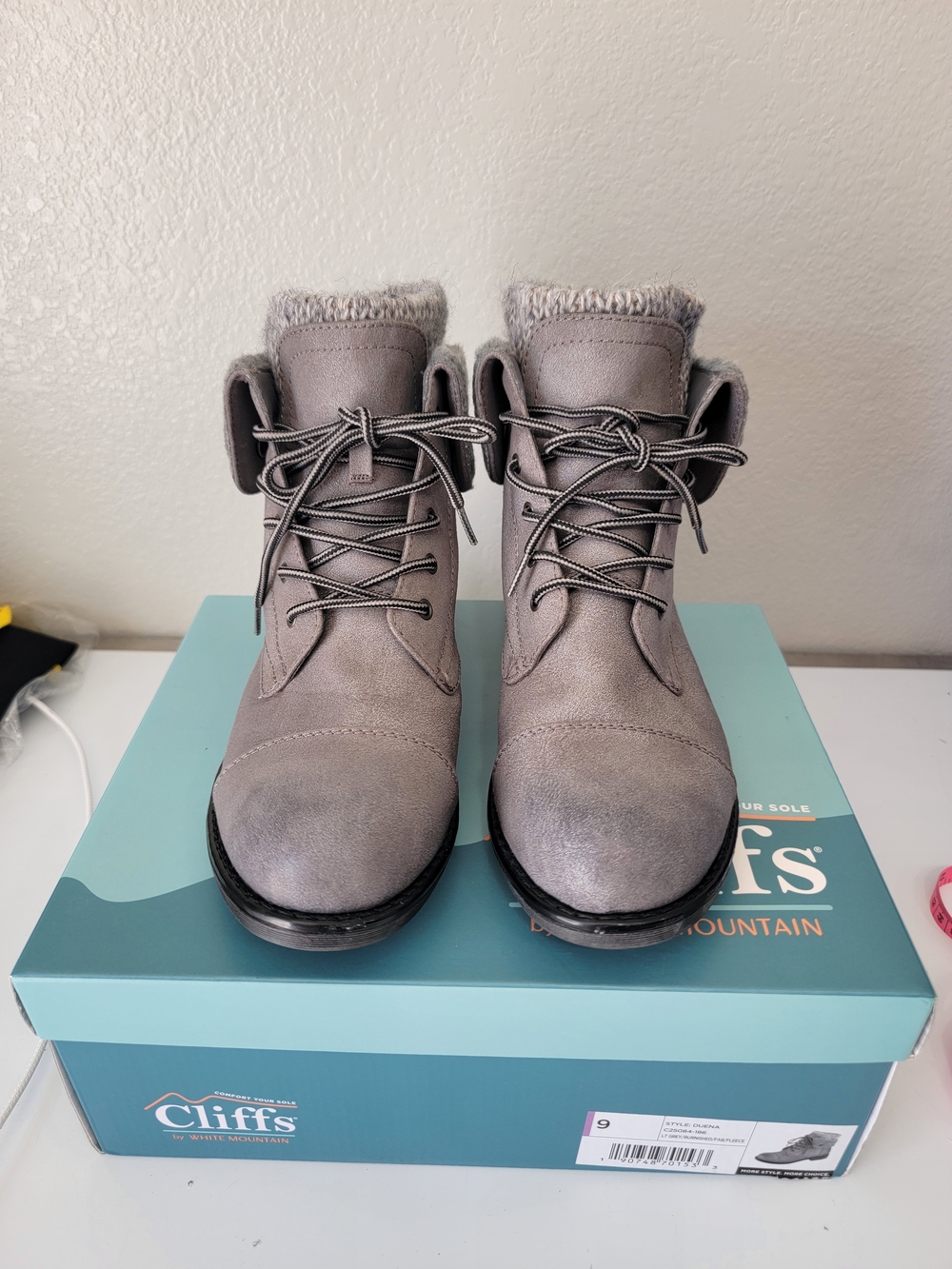 Cliffs by White Mountain Women Ankle Boots Gray Size 9M Lace Up Fleece Comfort - Picture 3 of 10